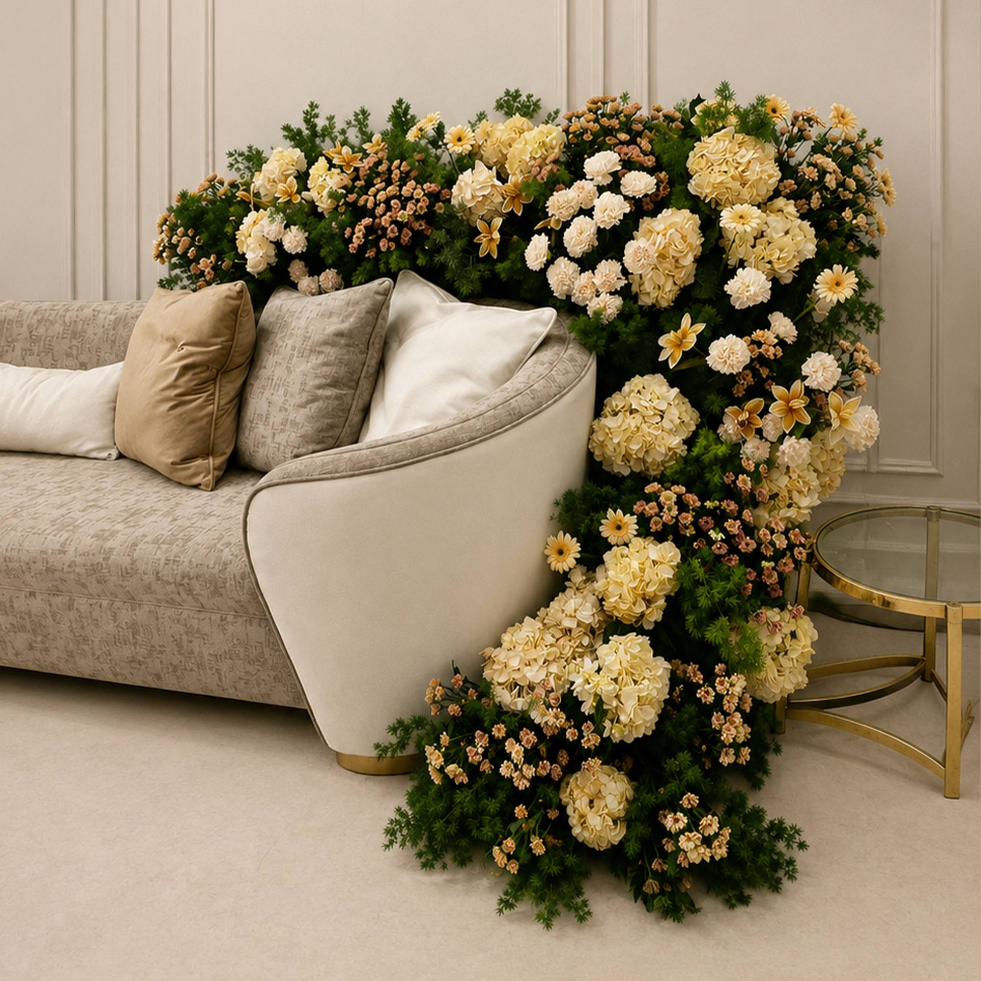 Rose Stage Natural Mix 
Hydrangea Dutch Beige 
Gerbera Apricot 
Apricot crunch 
Tulip Dutch Beige 
Baby Crazy Apricot 
Green Asparagus